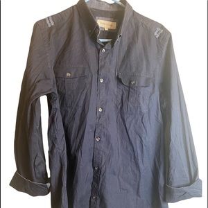 River Island navy blue button up mens urban large shirt
Extra buttons